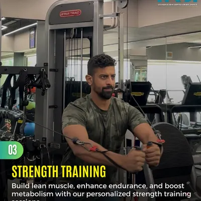 Strength training is a core part of our personalized programs. Here, a client performs a cable fly, an excellent exercise for building lean muscle in the chest, enhancing endurance, and boosting metabolism.