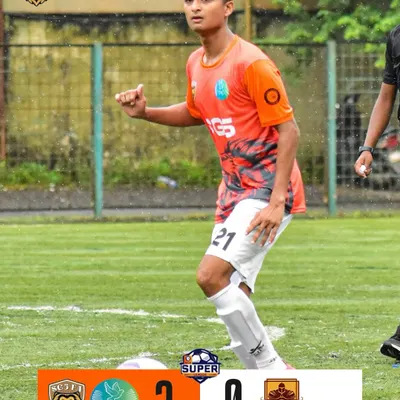 A dominant 3-0 victory in the MFA Super Division. Our player celebrates after a goal, showcasing the passion that drives our team.