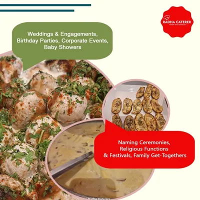 This shows a glimpse of the variety we offer. From chatpata starters to classic main courses like the dahi vadas pictured here, we can build a custom menu for any event, be it a corporate event, a wedding, or a simple family get-together.