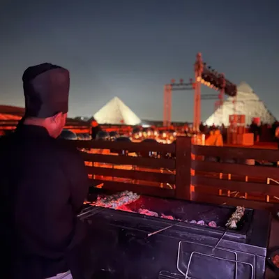 This is my office. From a chef's perspective, creating a memorable meal against the backdrop of the Egyptian pyramids is a dream. This is what I mean by food with no borders.