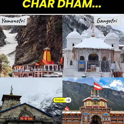 An overview of the four sacred sites of the Char Dham Yatra: Yamunotri, Gangotri, Kedarnath, and Badrinath.