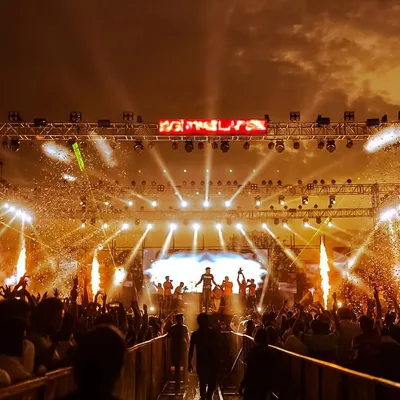 The view from my stage at the BGI Timelapse festival in Bhopal. The combination of a massive stage, pyro, and a sea of people is what I live for.