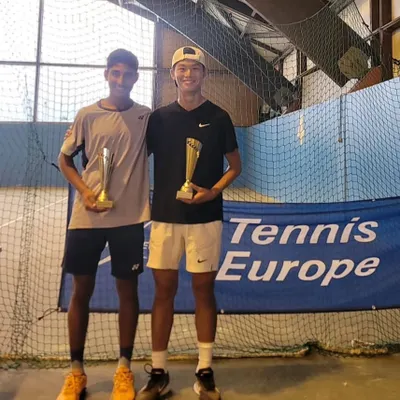 A fantastic achievement on European soil. Tavish Pahwa and his partner Kim Dongjae (Korea) celebrate their maiden doubles title at the U14 Category 1 European ranking tournament, a significant step in his international development.