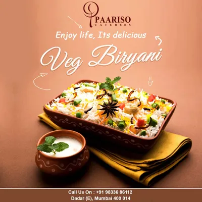 Our Veg Biryani is a flavorful one-pot dish made with long-grain basmati rice, mixed vegetables, and a blend of aromatic spices. It is served with a side of cooling mint raita.