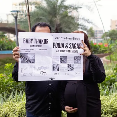 Let's get creative with your big news. I love helping couples design unique pregnancy announcements, like this custom "Newborn Times" newspaper. It’s a fun, memorable way to share your joy with the world.
