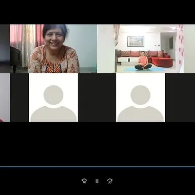 It was a pleasure to lead an online yoga session for the JobsForHer team. This screenshot shows the beginning of our class, getting everyone settled and ready for some mindful movement.