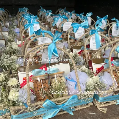 A large order of our premium housewarming hampers, ready for delivery. We made these in just 3 days, customizing the ribbons and contents to our client's exact liking.