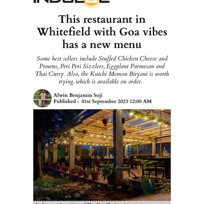 I'm thrilled to share that our restaurant was featured in the Indian Express. They highlighted our Goa vibes and our new menu, including best-sellers like Stuffed Chicken and Peri Peri Sizzlers.