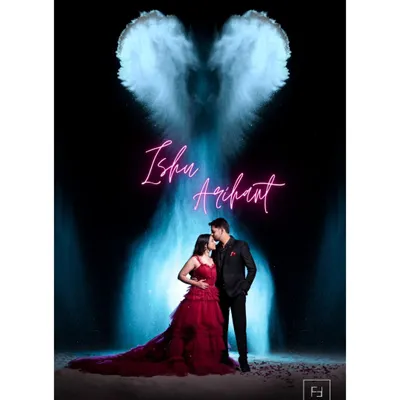 For couples who want something truly dramatic and unique. With Ishu and Arihant, we used creative lighting and smoke effects to craft this angelic, high-fashion portrait. It’s a bold statement piece that shows the artistic possibilities of a pre-wedding shoot.