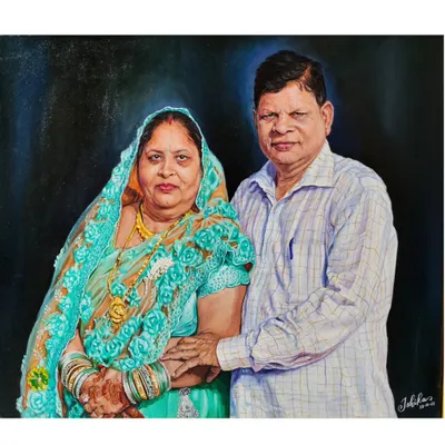 This painting is the most precious one for me. It was my very first portrait on canvas, a gift for my Nana and Nani. My family encouraged me when I was scared to try, and their belief in me started this whole journey.