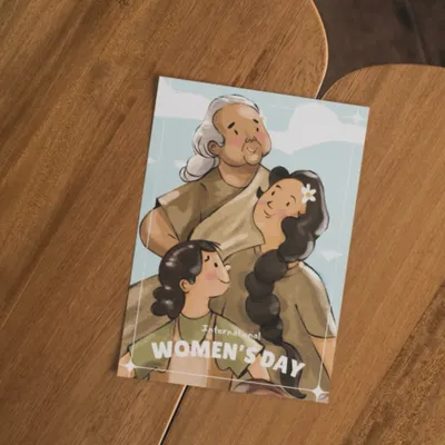 Here is my 'Generations' illustration as a physical note card, resting on a wooden table. I love seeing my digital art become a tangible object that you can gift to the inspiring women in your life, perfect for International Women's Day or any day you want to share your appreciation.