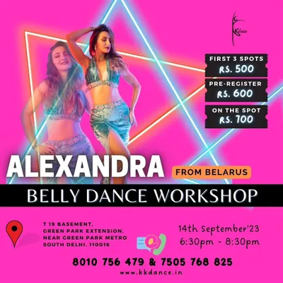 We were thrilled to host a Belly Dance workshop with the amazing Alexandra from Belarus. This poster details the event, which was open to all levels and focused on new skills and techniques.