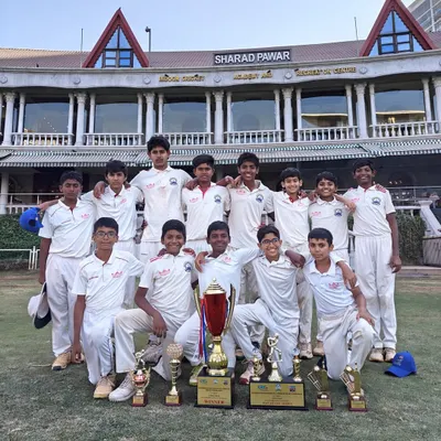 A moment of pure joy for our U-14 team after winning the 23rd Dronacharya Ramakant Achrekar Cricket Tournament, with the finals held at the MCA BKC ground.