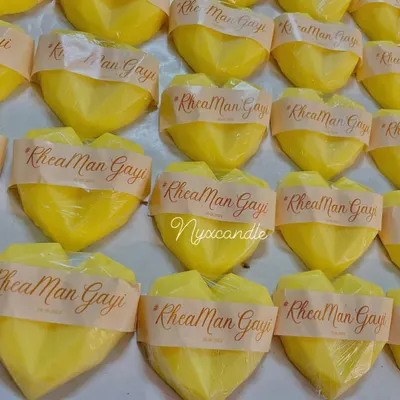 In addition to candles, I also make custom soaps. These heart-shaped soaps with a custom hashtag band are a fun and unique favor idea for a Mehendi ceremony or bridal shower.