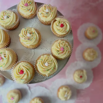 Sometimes, simple is best. Our classic vanilla cupcakes are topped with a light, creamy frosting and colorful sprinkles, perfect for any sweet craving.