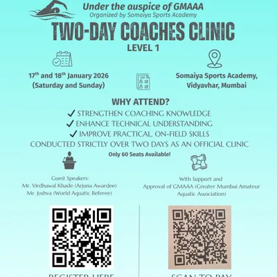 This is an official announcement for our two-day Level 1 Swimming Coaches Clinic. We limit seats to ensure a high-quality, interactive learning environment where coaches can strengthen their technical knowledge and on-field skills.