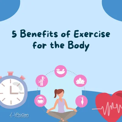 This graphic introduces the 5 key benefits of exercise for the body, which we explore in more detail. Movement is a critical part of a healthy lifestyle.