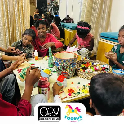 In partnership with CRY, we are bringing our creative workshops to more children. Here, a group is fully engaged in a hands-on craft session, finding joy in creation.