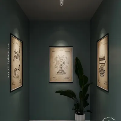 Our 'Intro' series of recessed architectural lights are used here to create a dramatic hallway. The focused beams act as wall washers, highlighting the texture of the artwork and creating a path of light that guides the eye and adds depth to the narrow space.