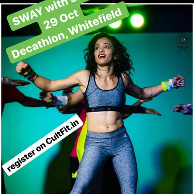 This poster was for the SWAY with Shwe event at Decathlon, Whitefield. These large-scale fitness events are a chance for the whole community to come together for a massive Zumba party.