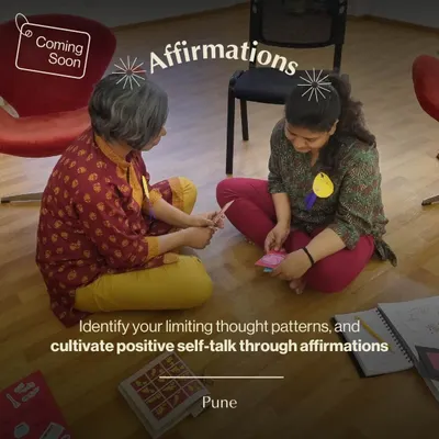 An image from our affirmations workshop in Pune. Participants engage in an activity designed to identify limiting thought patterns and cultivate positive self talk.