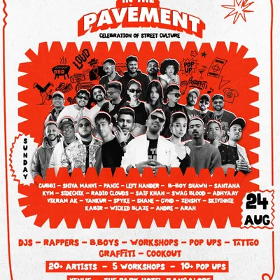 The official poster for Crack in the Pavement at The Park Hotel, Bangalore. This shows the scale of curation, featuring over 20 artists, workshops, and pop-ups to create a complete street culture movement.
