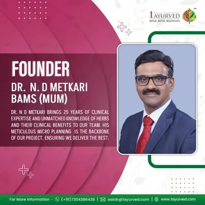 Introducing our founder, Dr. N. D. Metkari. With 25 years of clinical expertise and an unparalleled knowledge of herbs, his meticulous planning is the backbone of our commitment to delivering the best Ayurvedic care.