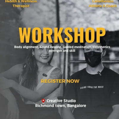 The poster for a workshop I co-hosted, blending body alignment and sound healing with calisthenics. This collaboration offered a unique way to explore both strength and stillness.
