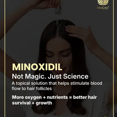 Minoxidil is not magic, it's science. It is a topical solution that stimulates blood flow to hair follicles, delivering more oxygen and nutrients to improve hair survival and growth.