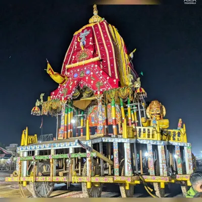The magnificent chariot of Lord Jagannath, seen during our Rath Yatra pilgrimage. This festival is a powerful reminder of surrender, seva, and the soul's journey with the Lord, a cornerstone of our spiritual community events.