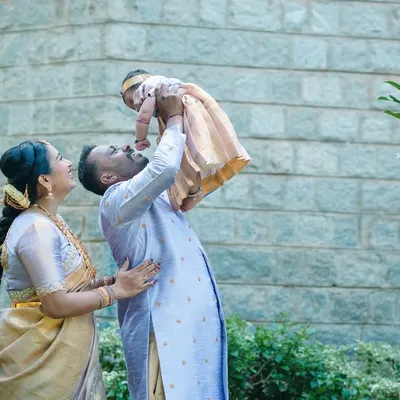 From a couple to a family. We love continuing the journey with our clients, capturing precious moments like this family portrait with their new baby.