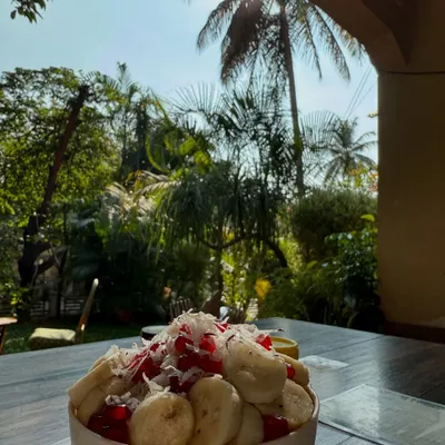 A beautiful and healthy fruit bowl enjoyed in Mysore. Nourishing the body with fresh, vibrant food is an essential part of the yogic lifestyle and a key component of my retreats.