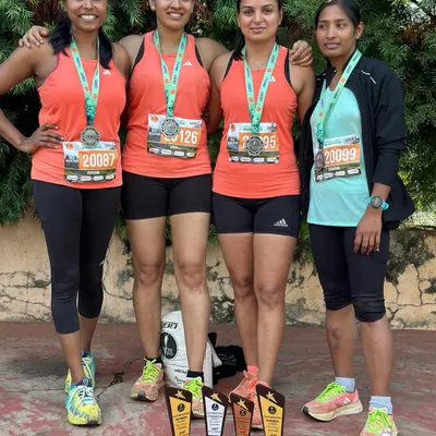 Celebrating a surprise podium finish at the Kaveri Trail Marathon. This team of women showed incredible grit and teamwork.