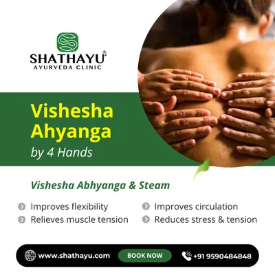 Vishesha Abhyanga is a four-hand massage that improves flexibility and circulation. This synchronized treatment is highly effective at relieving muscle tension and reducing overall stress.