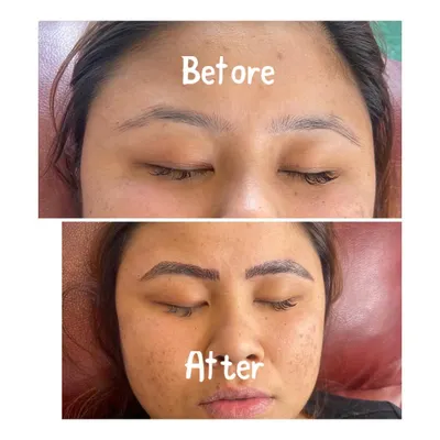 A clear before and after of our microblading service. We use a permanent tattooing technique to create fine, hair-like strokes, resulting in natural and fuller-looking brows.