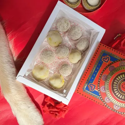 Our Ganesh Chaturthi Assorted Box is here, featuring pet-safe modaks and coconut ladoos. It's the perfect way to include your furry family member in the celebration.