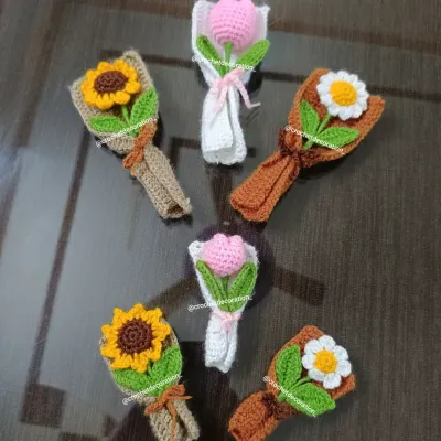 A collection of our mini and extra-small (XS) bouquets, featuring sunflowers, tulips, and daisies. These are wonderful for gifting in bulk.