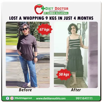 A fantastic achievement of losing 9 kgs in just 4 months. This client's journey shows that consistent, healthy changes lead to significant and visible results without resorting to extreme measures.