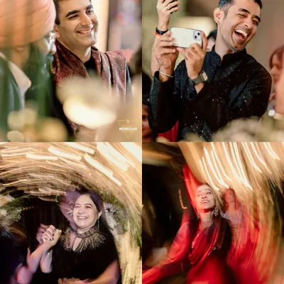 A collage of pure, candid joy. From the groom's laughter to guests dancing with abandon, these photos capture the genuine emotions and fun of the celebration.