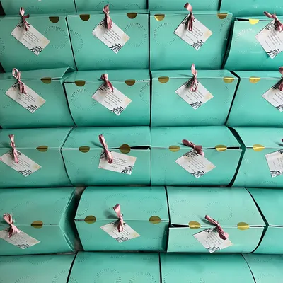A large order of wedding hampers ready for delivery. I used these beautiful Tiffany Blue boxes to match the couple's wedding theme.