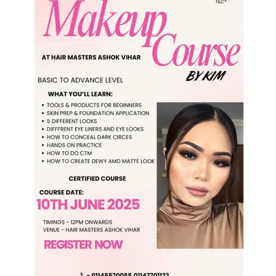 Join our comprehensive Makeup Artistry Course by Kim at our Ashok Vihar salon. This certified program covers everything from beginner fundamentals like skin prep and product knowledge to advanced techniques, including 5 different eye looks and creating dewy vs. matte finishes. This is your chance to get hands-on practice and start your journey to becoming a professional makeup artist.