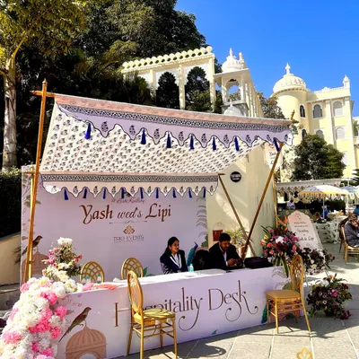 A beautifully designed hospitality desk to welcome guests. The first impression matters, and I ensure every detail, from the signage to the floral decor, reflects the elegance of the event.