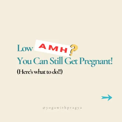 Low AMH? Don't lose hope. I conceived naturally at 42 despite a low AMH diagnosis. This carousel explains that AMH is just one piece of the puzzle and that you can support your fertility through nutrition, mindset, and yoga.