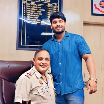 Pictured here with a senior Station House Officer at the P.S. GTB Enclave police station. Building professional relationships based on mutual respect is key to navigating the legal system.