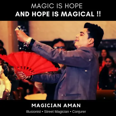 Performing with a fan, a classic prop in magic that adds a touch of elegance and mystery to an illusion. I believe that magic and hope are deeply connected.