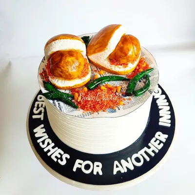 Vada Pav, anyone? This is the only non-spicy Vada Pav you'll find in town! A super fun, hyper-realistic cake for a true Mumbai street food lover.