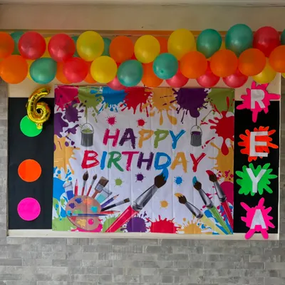 Welcome to Reya's arty 6th birthday party! I set up colorful, personalized banners and decor to make the birthday child feel celebrated from the moment they walk in.