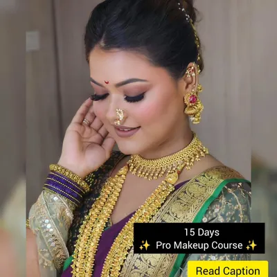 A closer look at the classic Maharashtrian bridal makeup you will learn to create. We focus on details like the traditional bindi, the right eyeshadow tones for gold jewelry, and creating a look that lasts through a long wedding day.