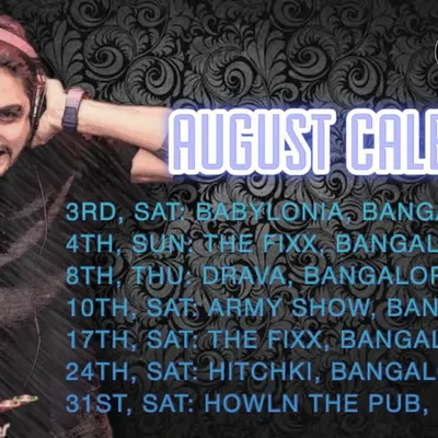 My gig calendar for a packed August. This shows the variety of venues I play at, from Babylonia to The Fixx and Howln The Pub.