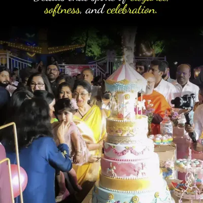 A beautiful moment from Ayra's first birthday, featuring our grand carousel-themed cake. We design our cakes to not only taste incredible but also to create lasting memories for your special milestones.